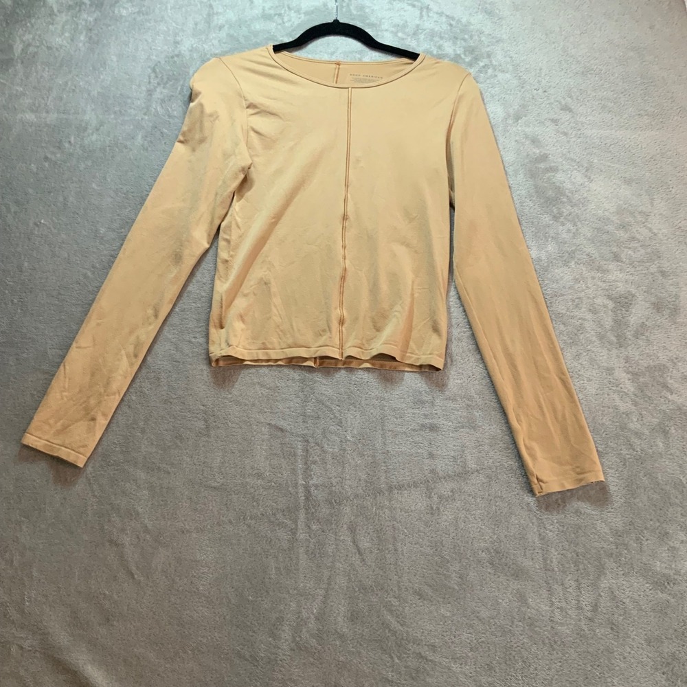 Good American Womens Tan Nude Long Sleeve Compression Seam Detail Top L/XL